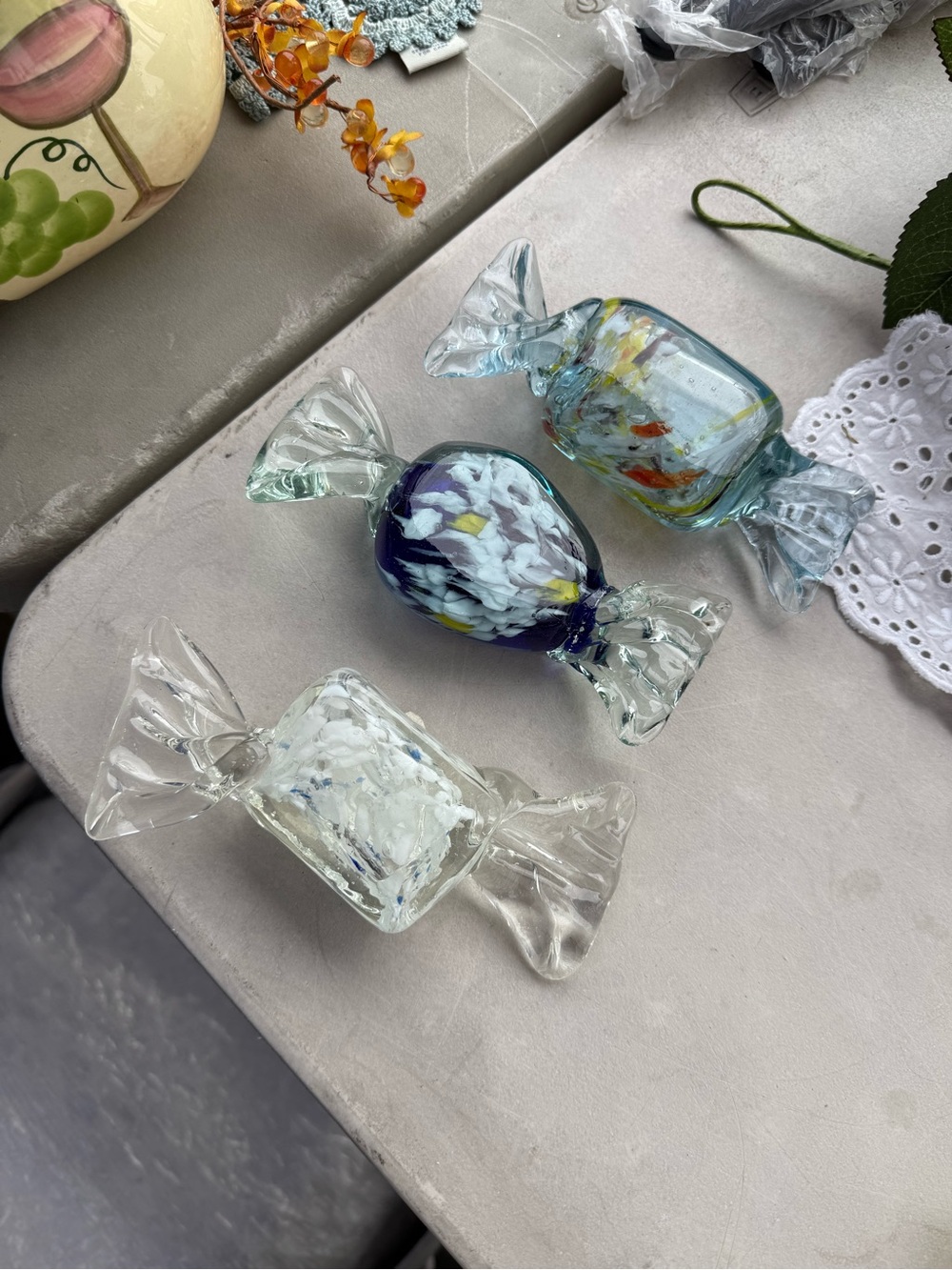 Artisan Handblown Glass Candy Décor - Blue & Clear